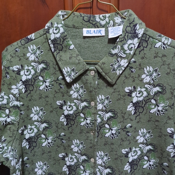 Blair Snap Button Front Shacket Shirt Jacket Sz Med Fleece Green White Black - Picture 9 of 9